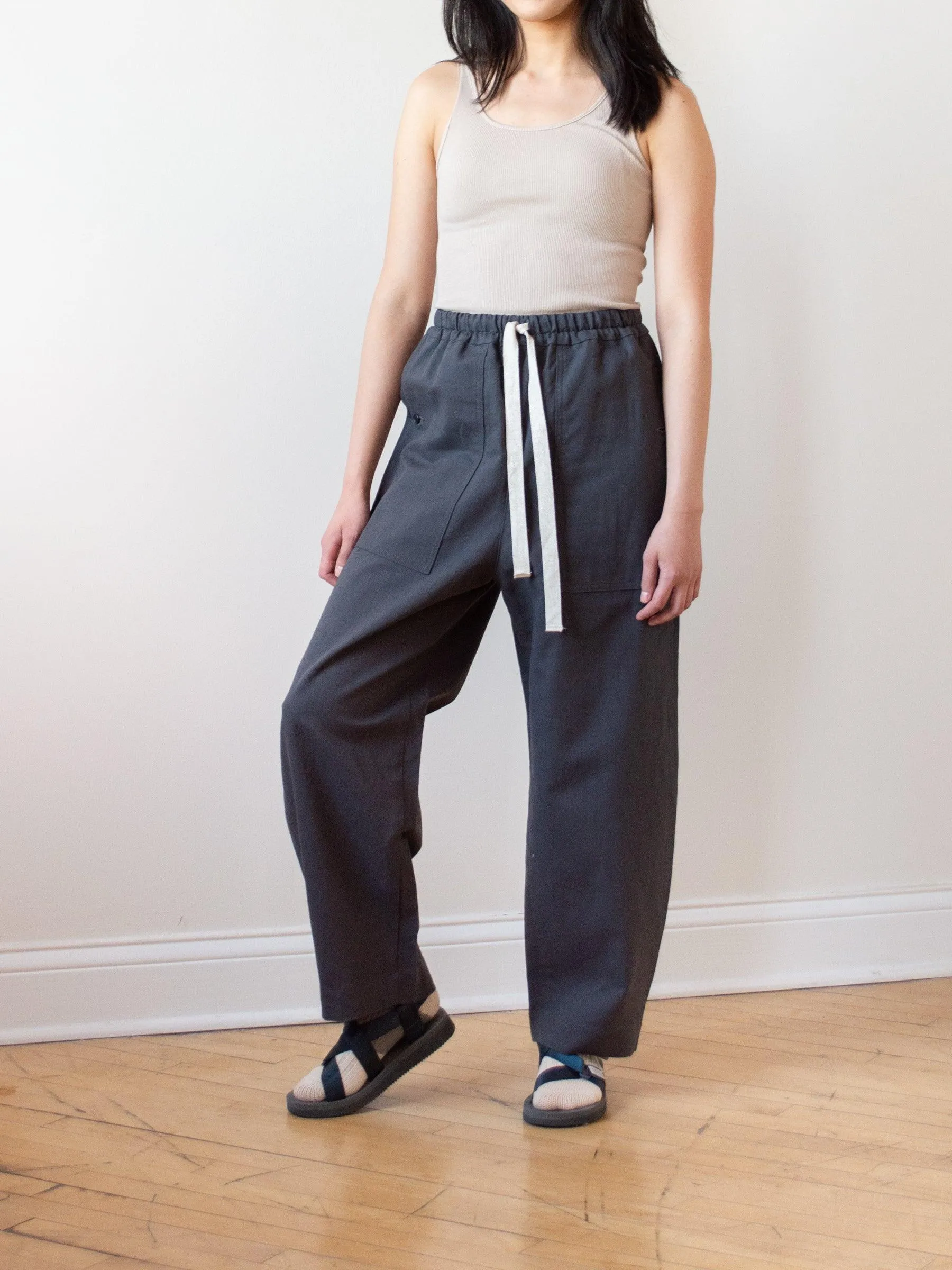 Cotton Linen Canvas Easy Trousers - Deep Gray