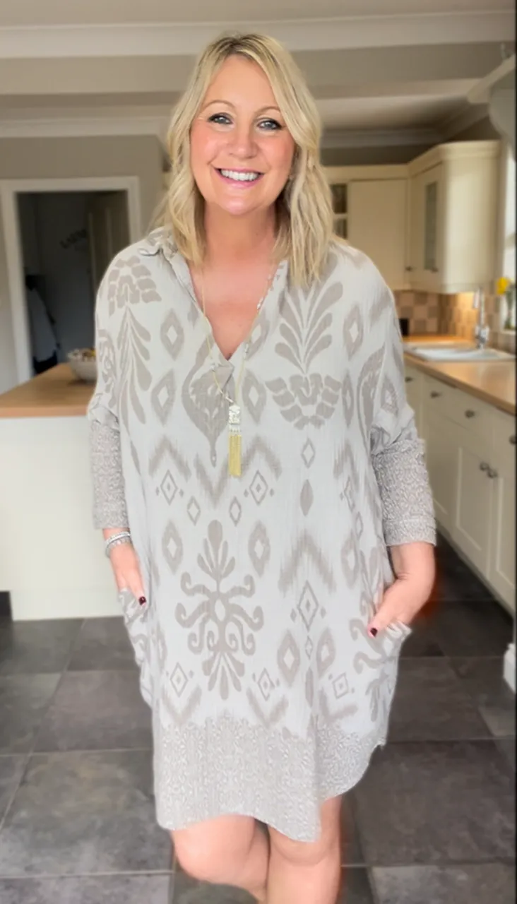 Cotton Tunic Dress with Boho Tribal Print