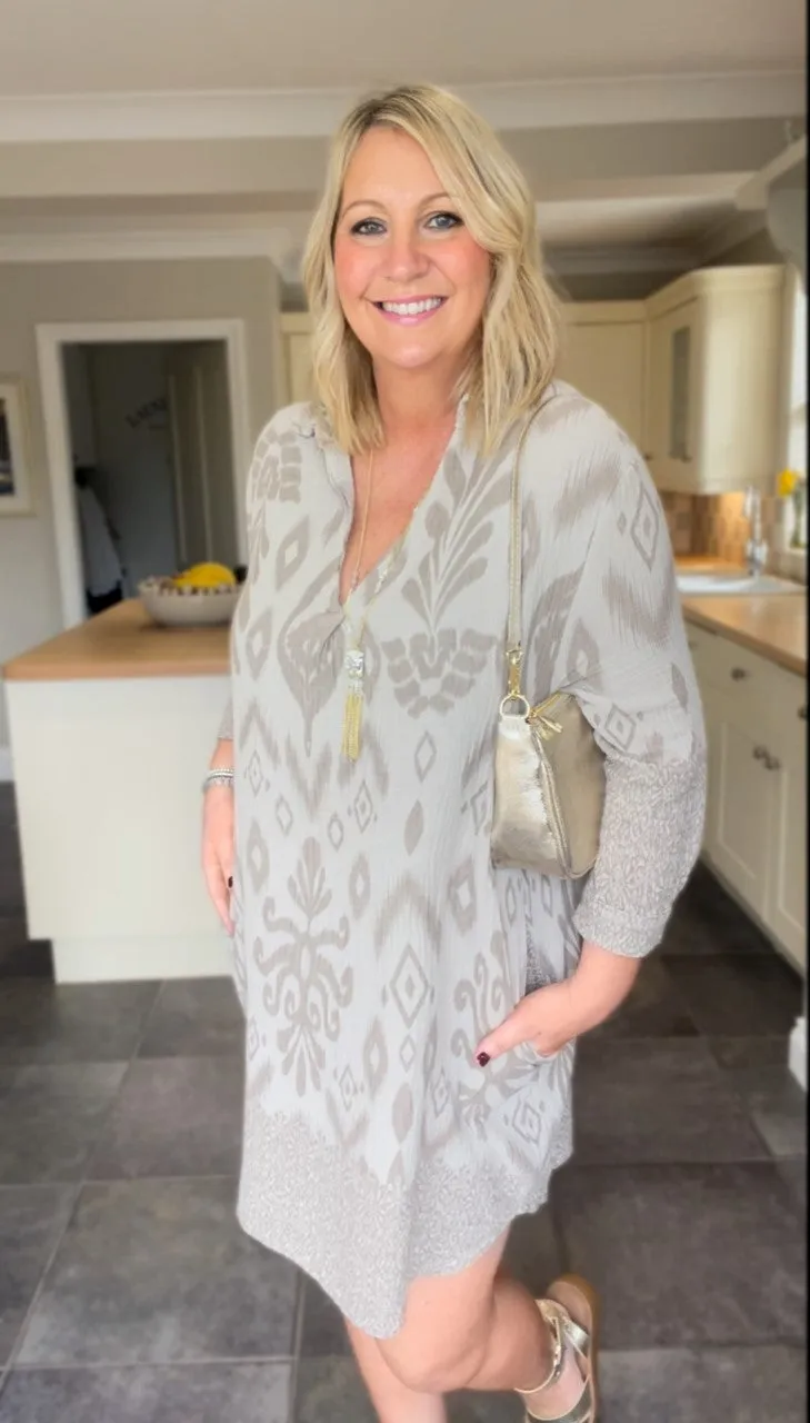 Cotton Tunic Dress with Boho Tribal Print