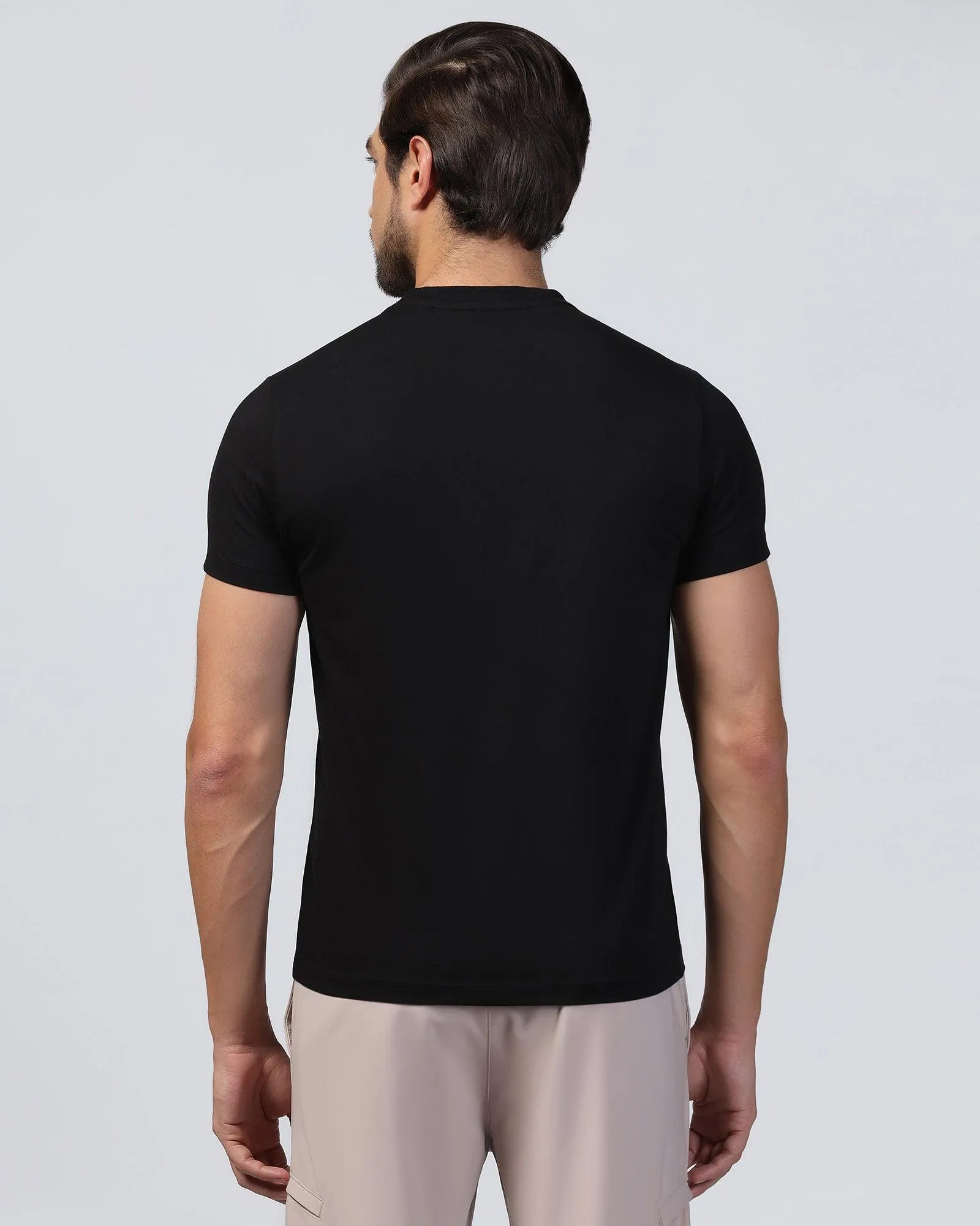 Crew Neck Black Printed T-Shirt - Moses