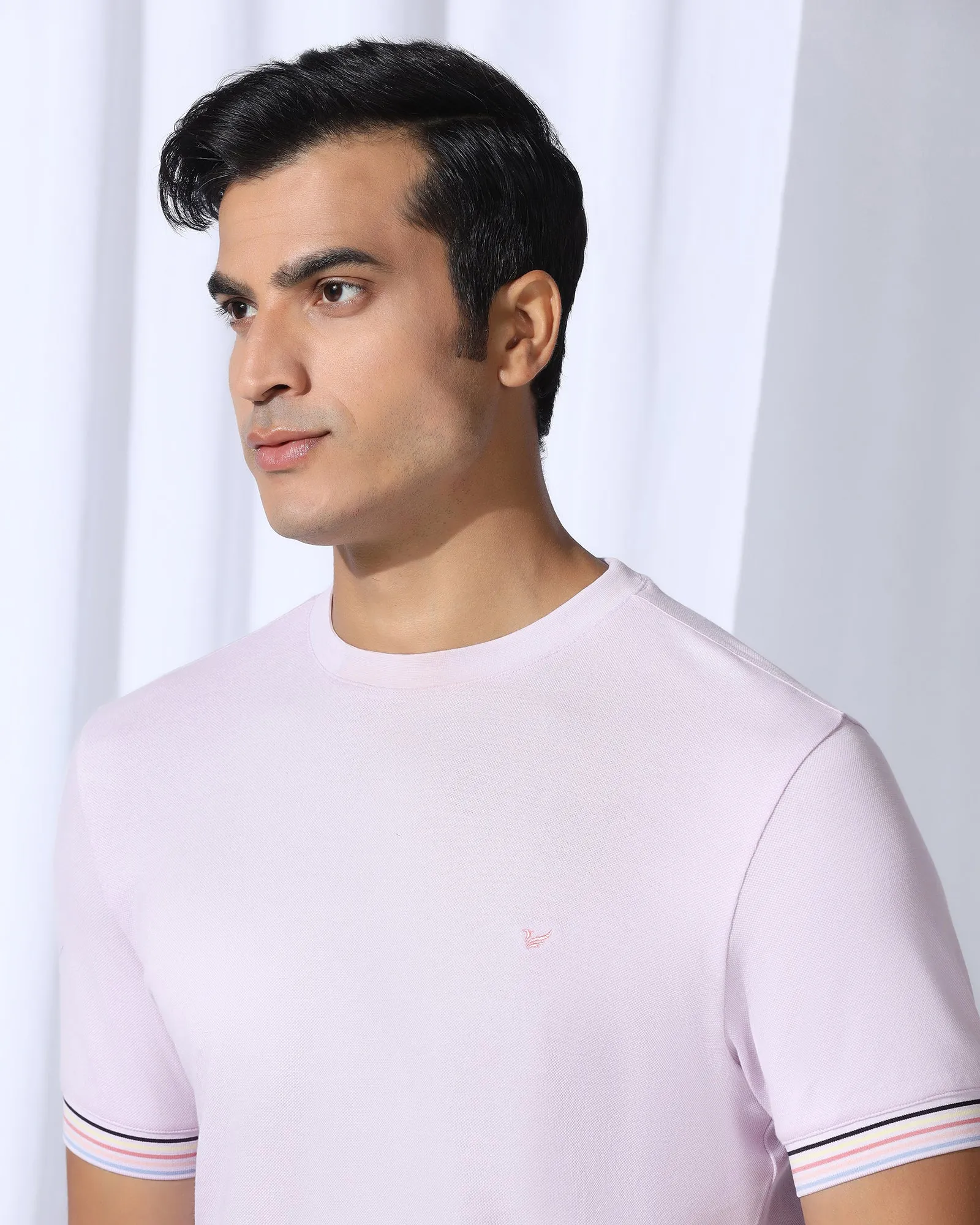 Crew Neck Light Purple Solid T-Shirt - Spectrum