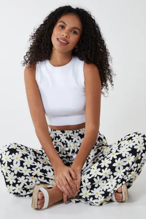 Daisies Shirring Waist Wide Leg Trousers