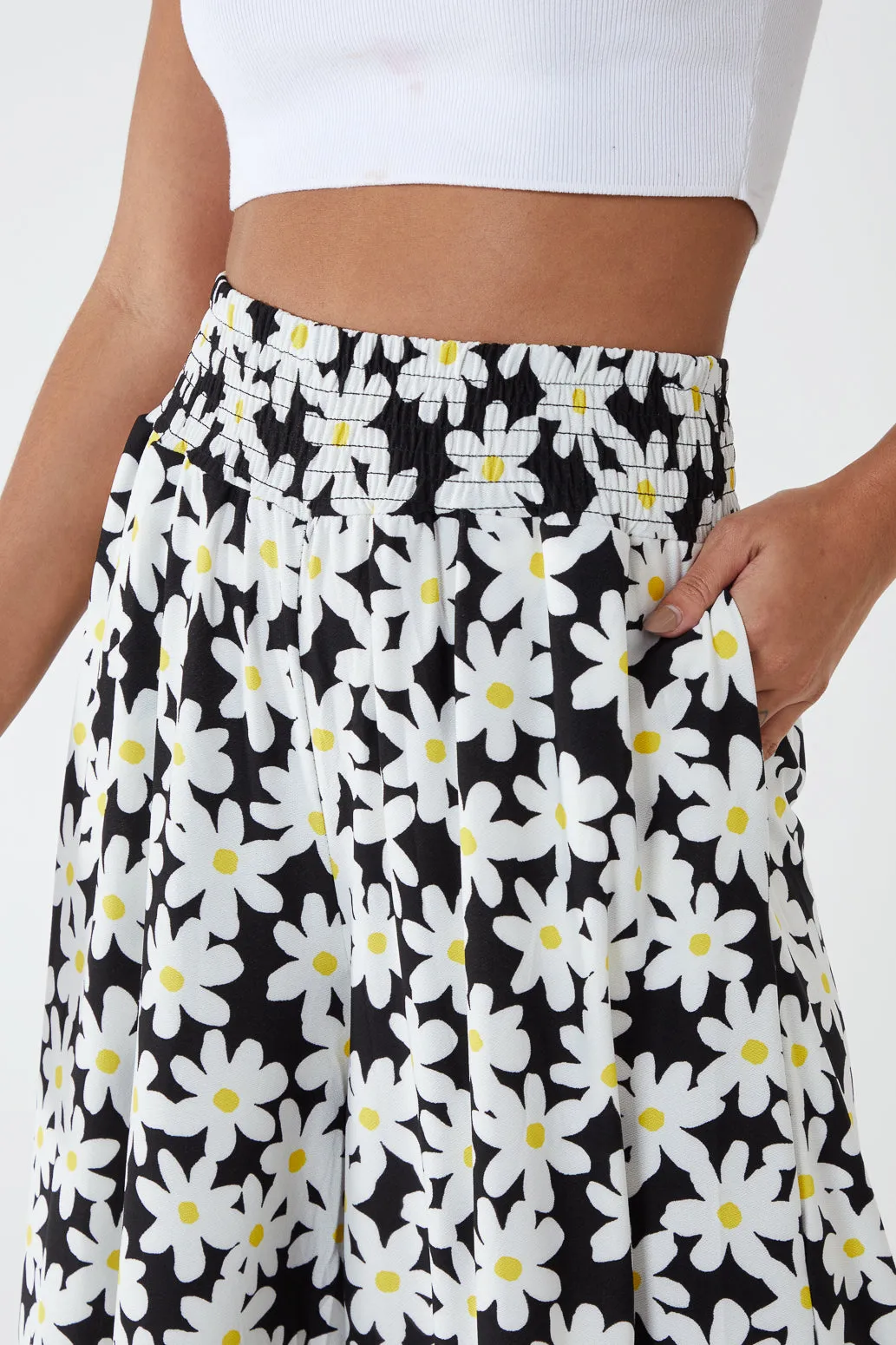 Daisies Shirring Waist Wide Leg Trousers