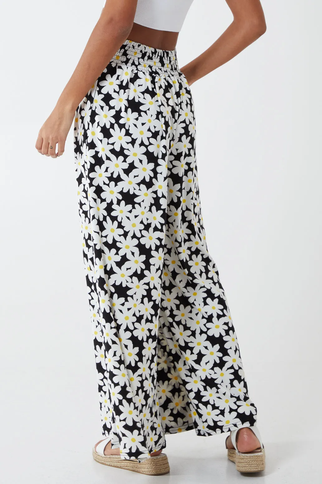 Daisies Shirring Waist Wide Leg Trousers