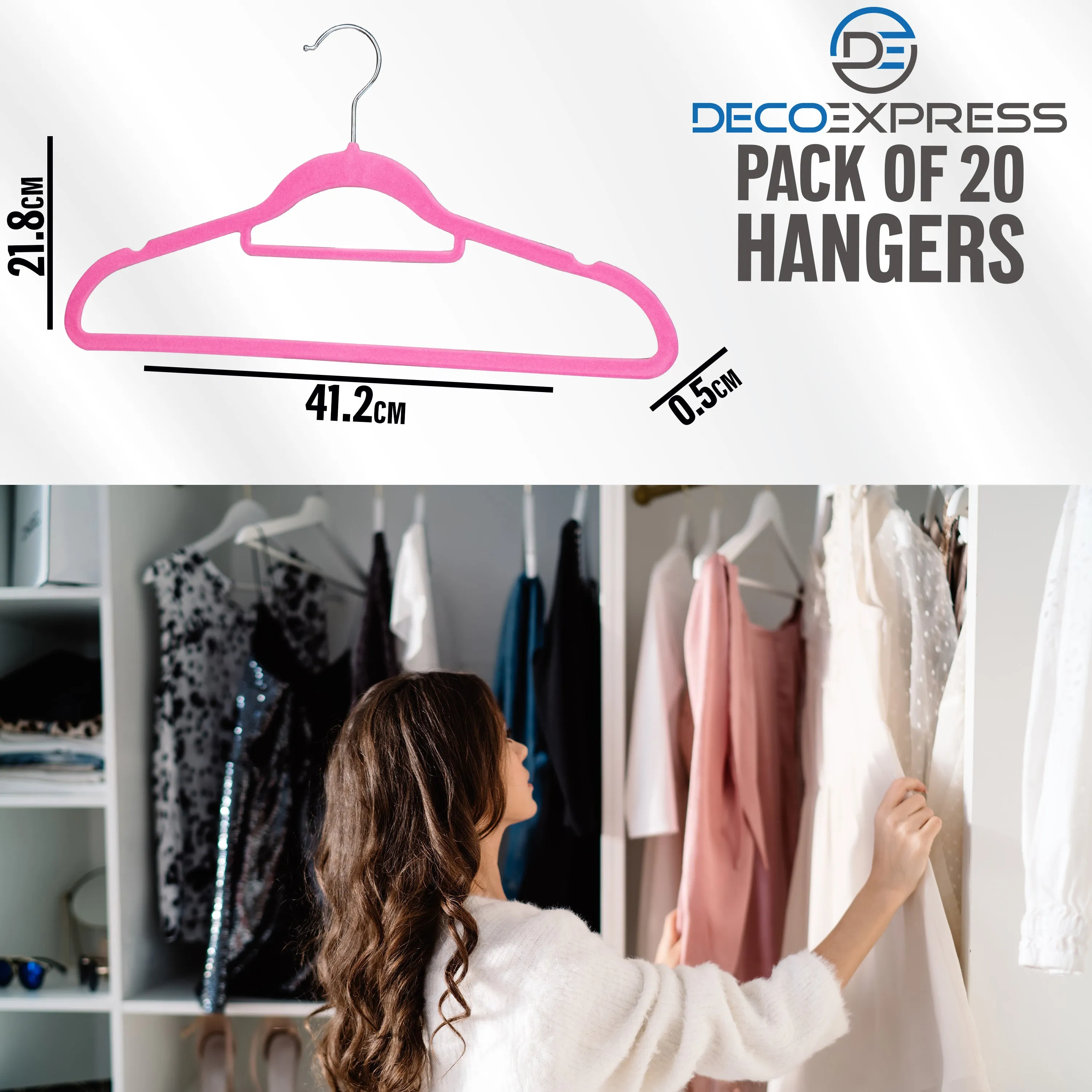 Deco Express Velvet Hangers, Space Saving Non Slip Coat Hangers for Clothes - 20 Pack