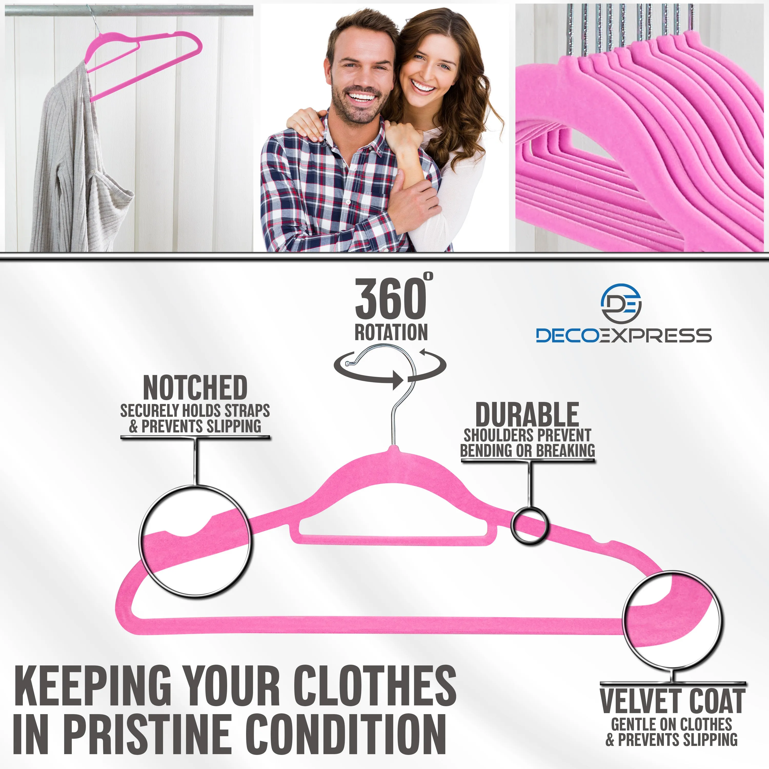Deco Express Velvet Hangers, Space Saving Non Slip Coat Hangers for Clothes - 20 Pack
