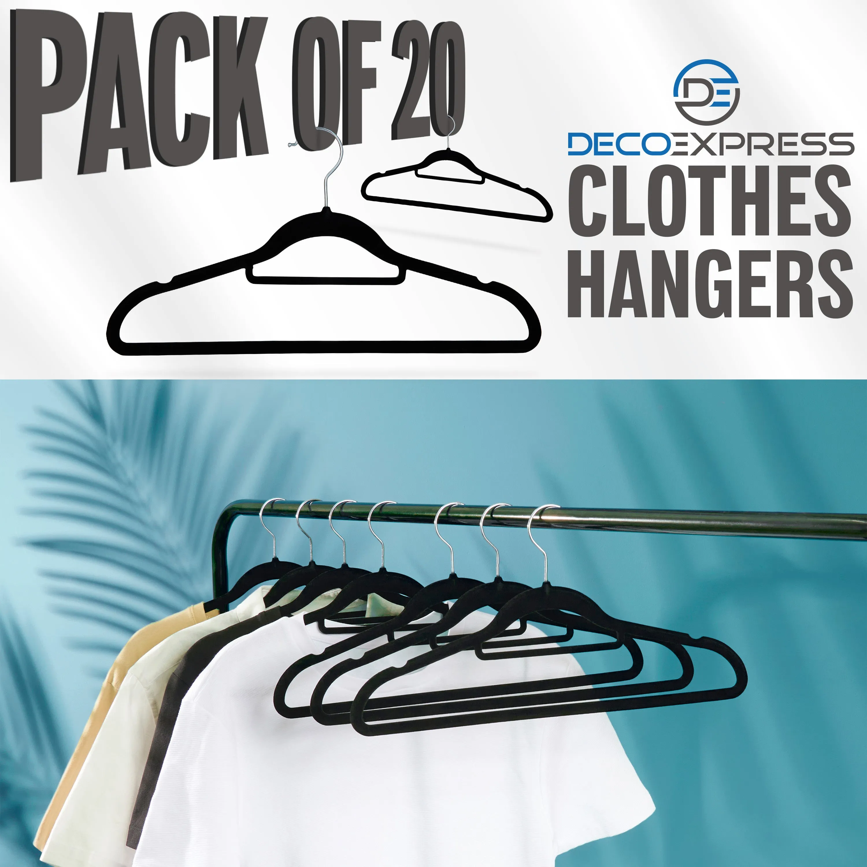 Deco Express Velvet Hangers, Space Saving Non Slip Coat Hangers for Clothes - 20 Pack