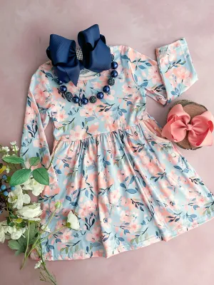 Dusty Rose Floral Dress with Polka Dot Pockets