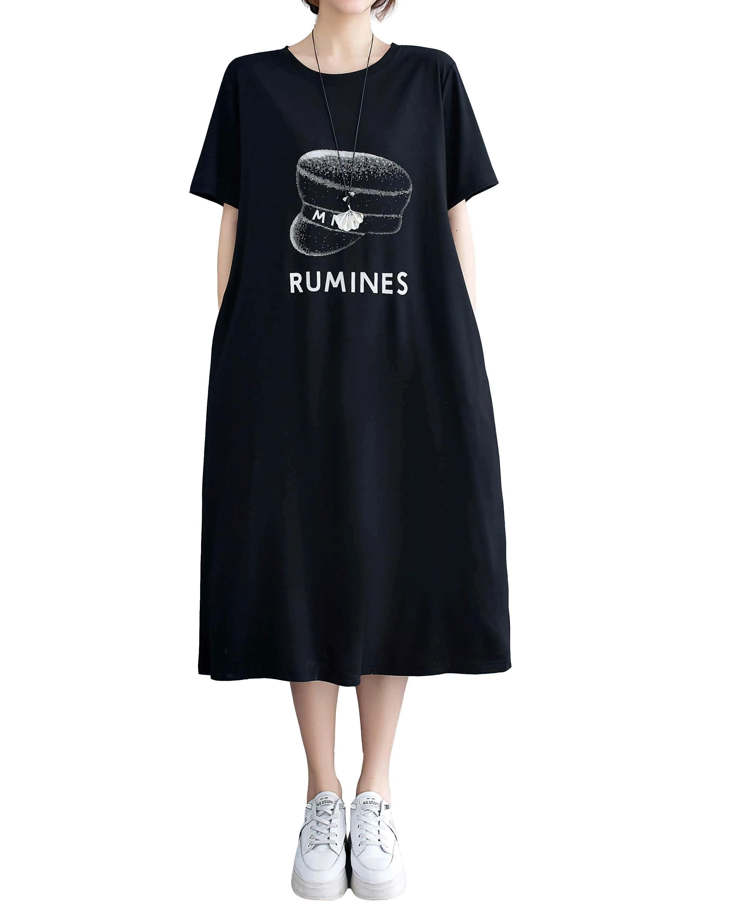 ellazhu Women Short Sleeves Crewneck T-Shirt Dresses GA2331