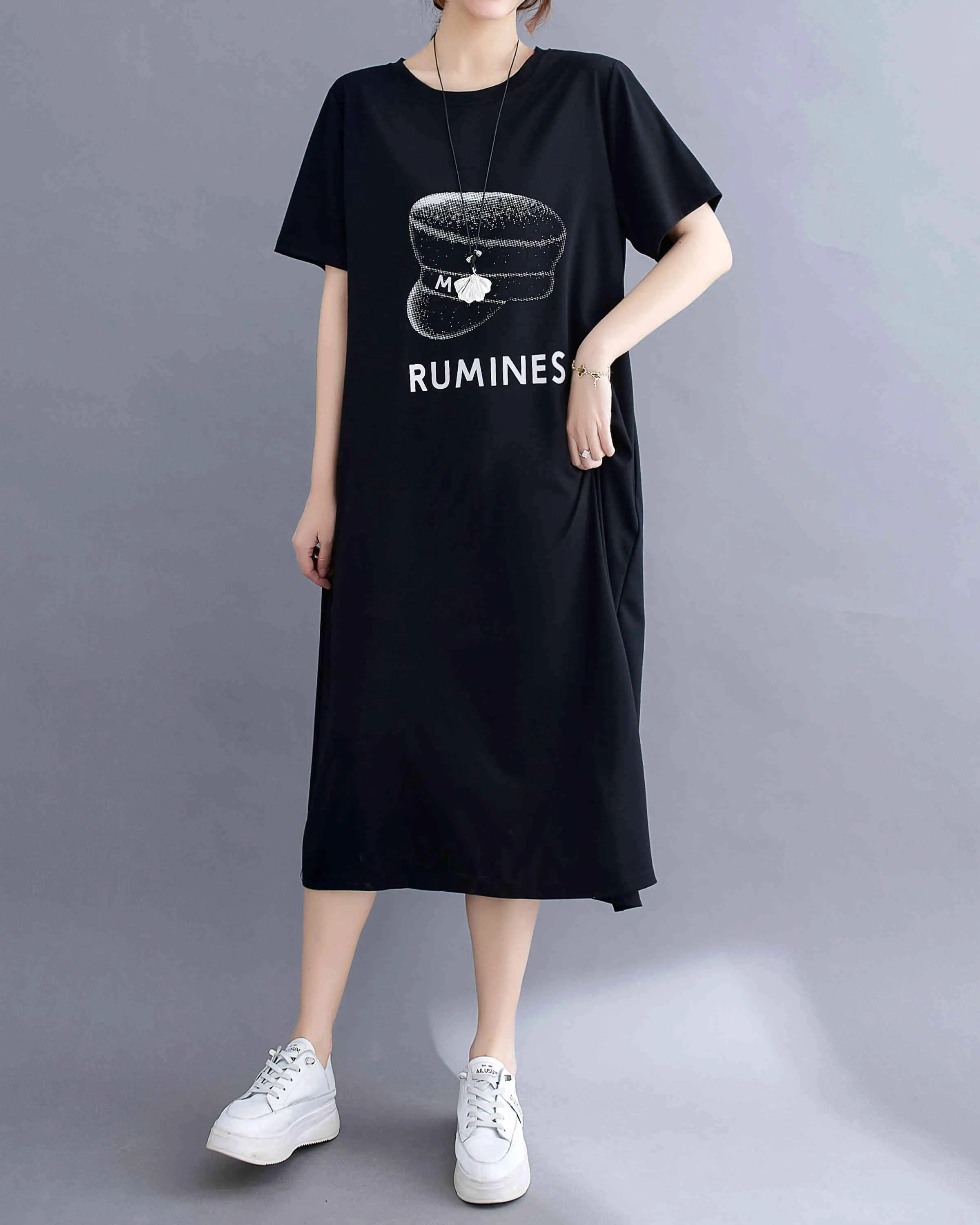 ellazhu Women Short Sleeves Crewneck T-Shirt Dresses GA2331