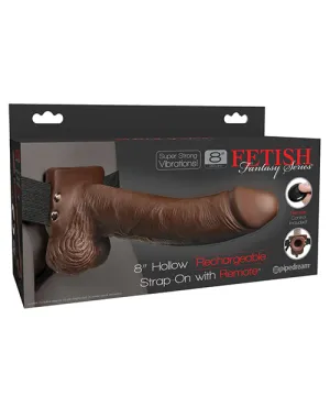 Fetish Fantasy Series 8" Hollow Rechargeable Strap On W-remote - Brown