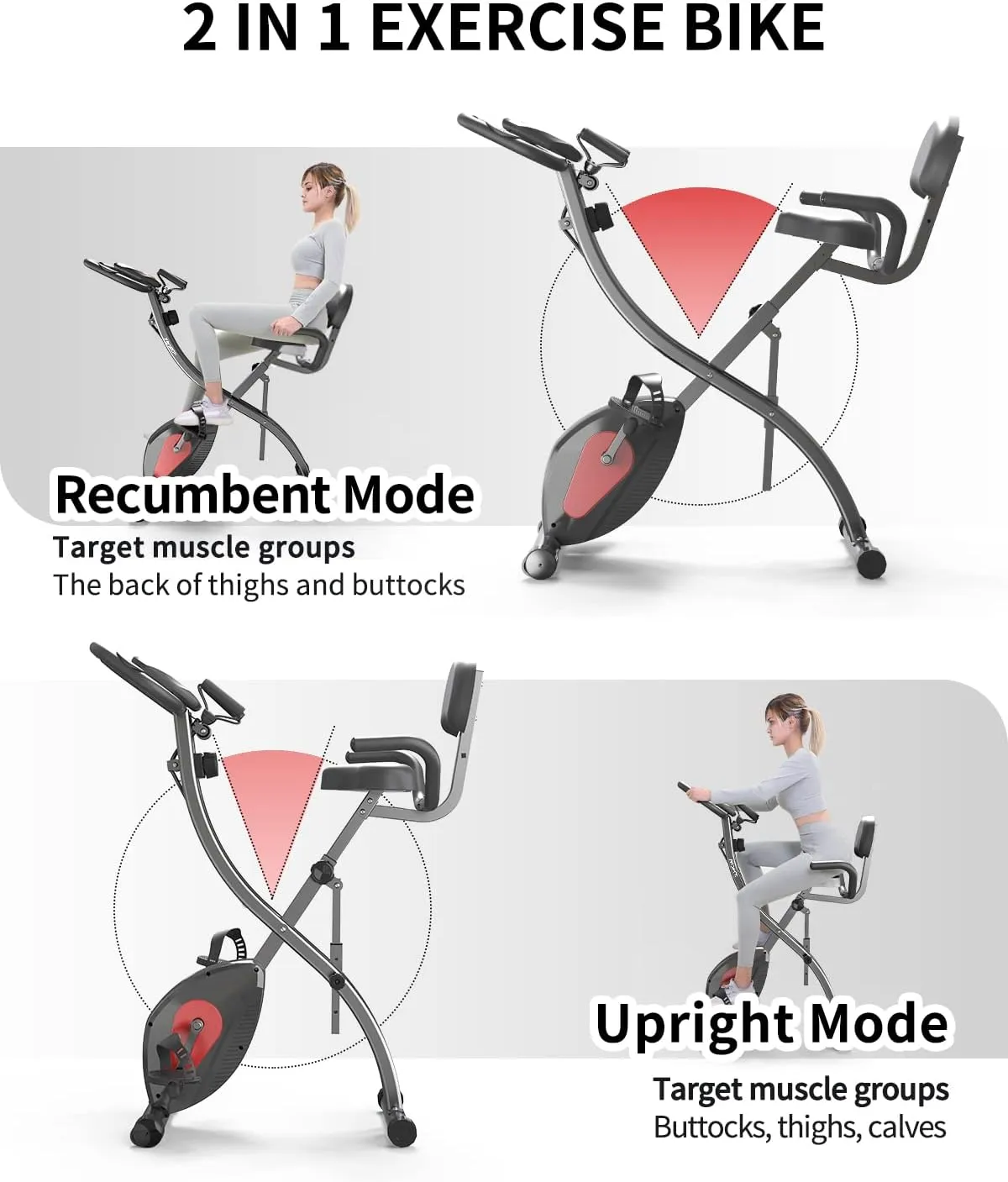 FLEXIRIDE 3-IN-1 FOLDING EXERCISE BIKE | VERSATILE UPRIGHT & RECUMBENT MAGNETIC BIKE | HOME CARDIO TRAINER WITH BACK REST, SENSORS & ARM RESISTANCE | SUPPORTS UP TO 120KG