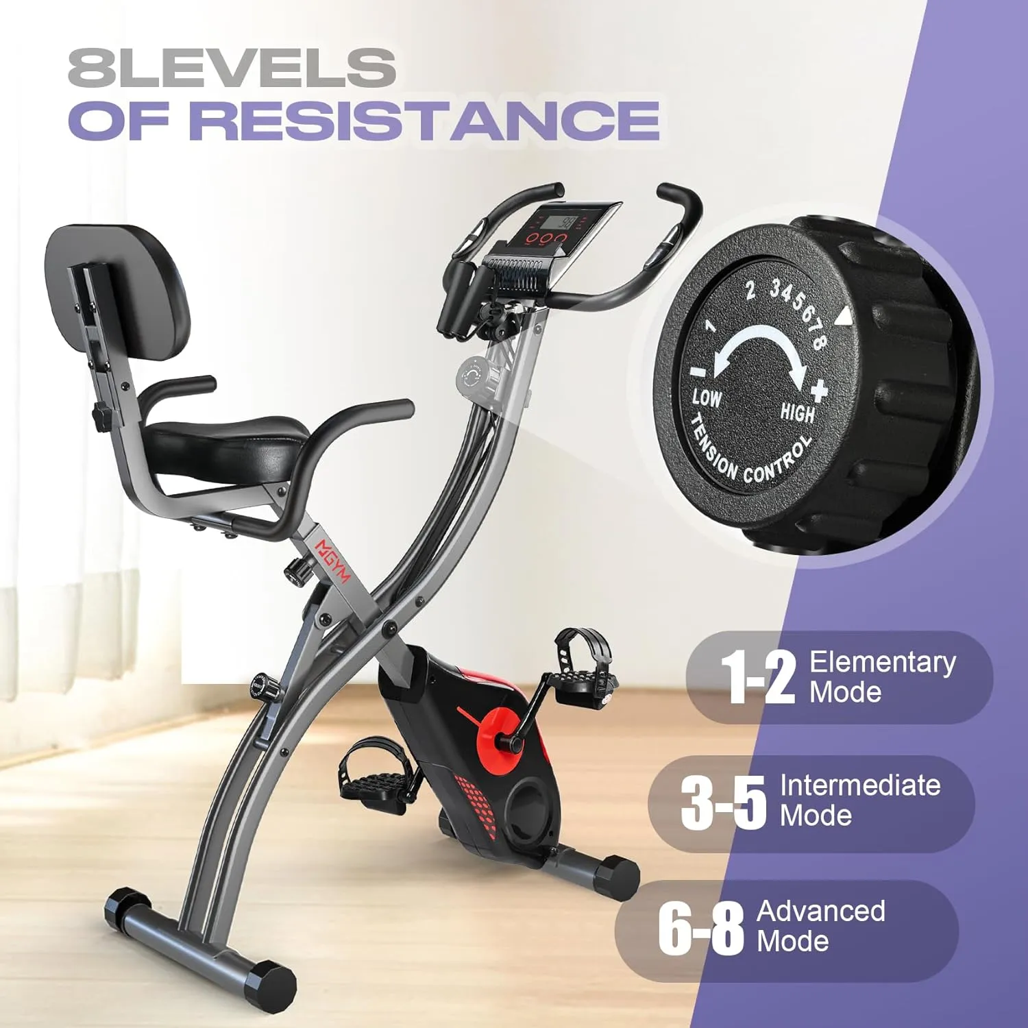 FLEXIRIDE 3-IN-1 FOLDING EXERCISE BIKE | VERSATILE UPRIGHT & RECUMBENT MAGNETIC BIKE | HOME CARDIO TRAINER WITH BACK REST, SENSORS & ARM RESISTANCE | SUPPORTS UP TO 120KG