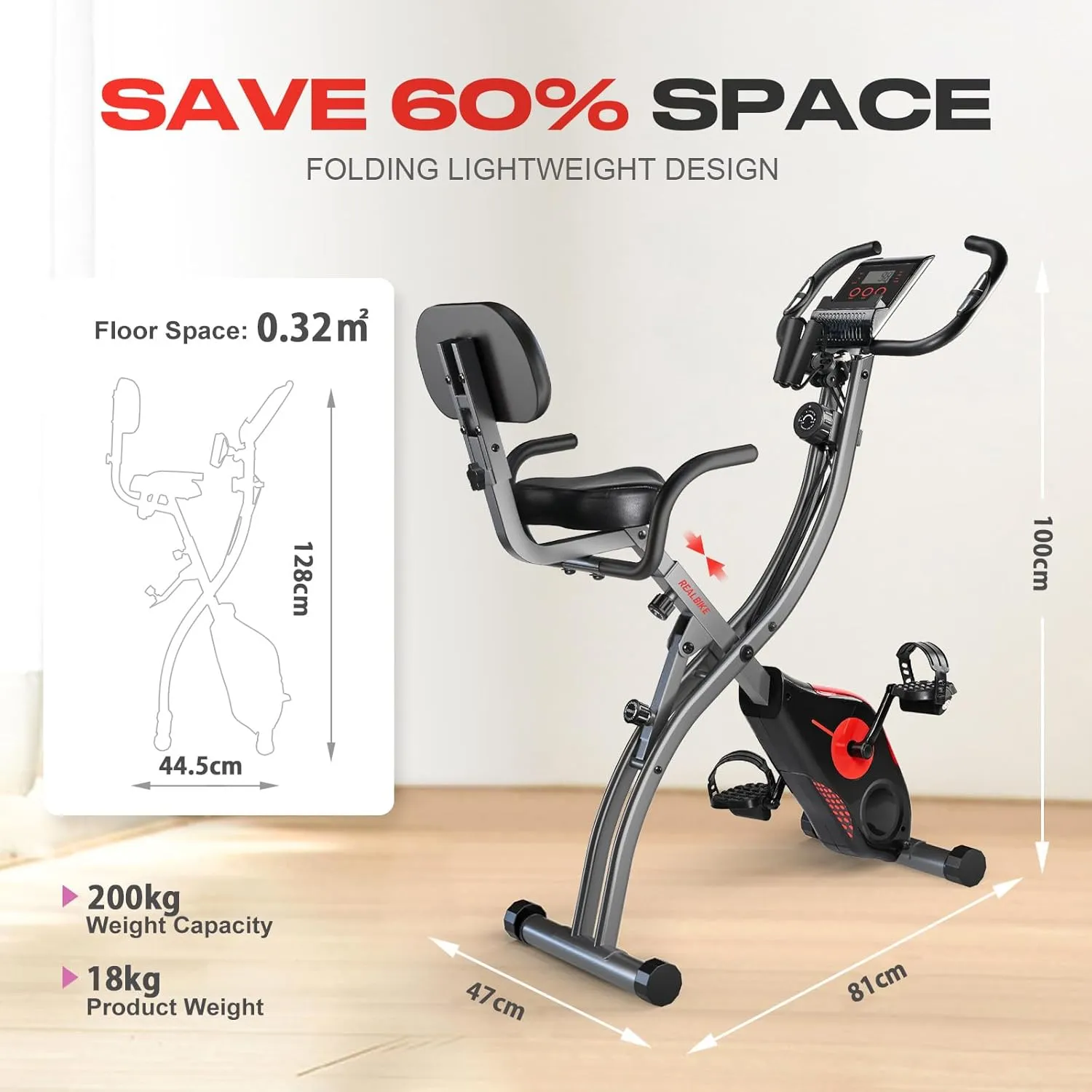 FLEXIRIDE 3-IN-1 FOLDING EXERCISE BIKE | VERSATILE UPRIGHT & RECUMBENT MAGNETIC BIKE | HOME CARDIO TRAINER WITH BACK REST, SENSORS & ARM RESISTANCE | SUPPORTS UP TO 120KG