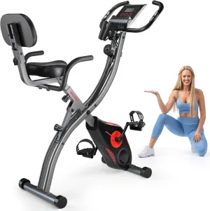FLEXIRIDE 3-IN-1 FOLDING EXERCISE BIKE | VERSATILE UPRIGHT & RECUMBENT MAGNETIC BIKE | HOME CARDIO TRAINER WITH BACK REST, SENSORS & ARM RESISTANCE | SUPPORTS UP TO 120KG