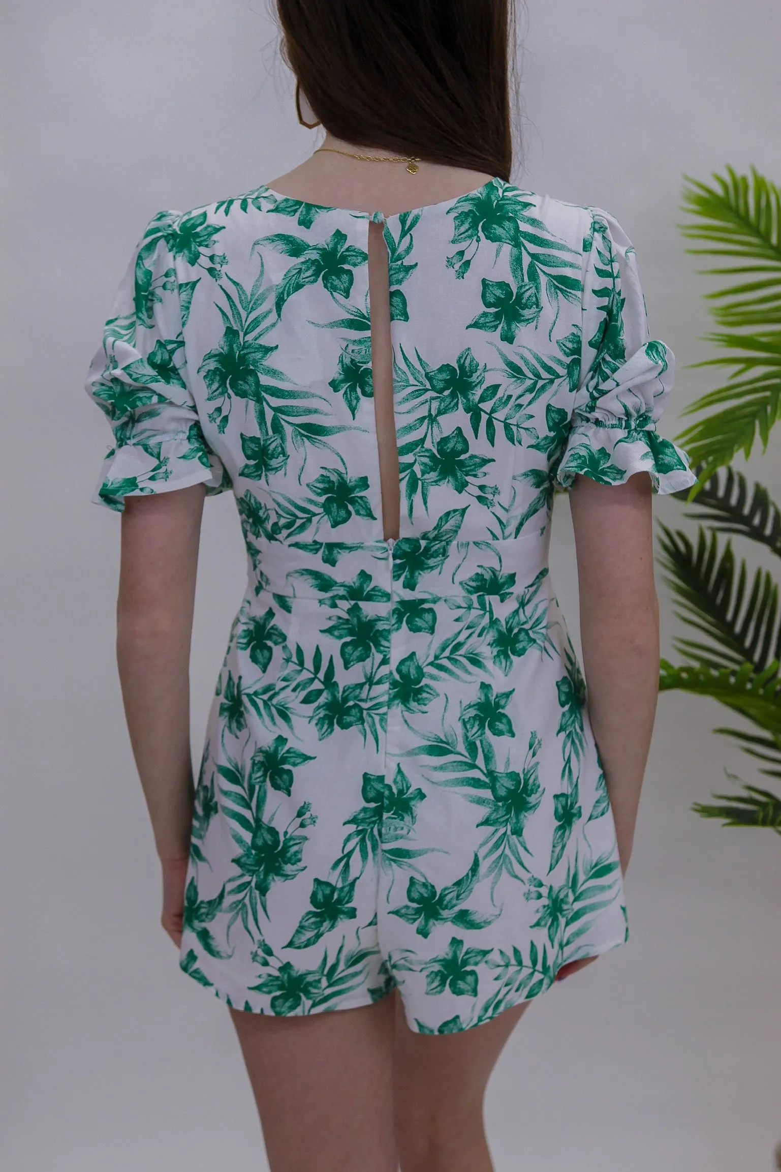 Garden of Love Printed Romper- Green