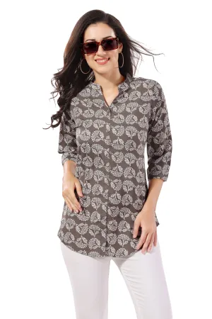 Graceful Gray Poly Crepe Short Tunic Top For Everyday Wear For Women (K944)