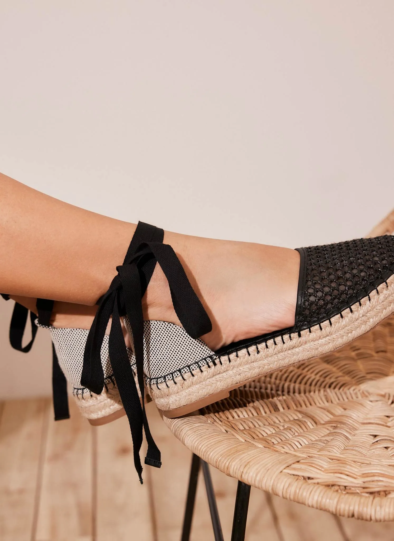 Hayley Black Mesh Flat Espadrilles