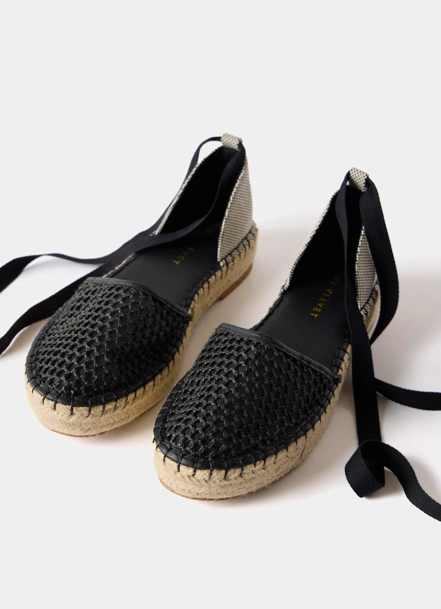 Hayley Black Mesh Flat Espadrilles