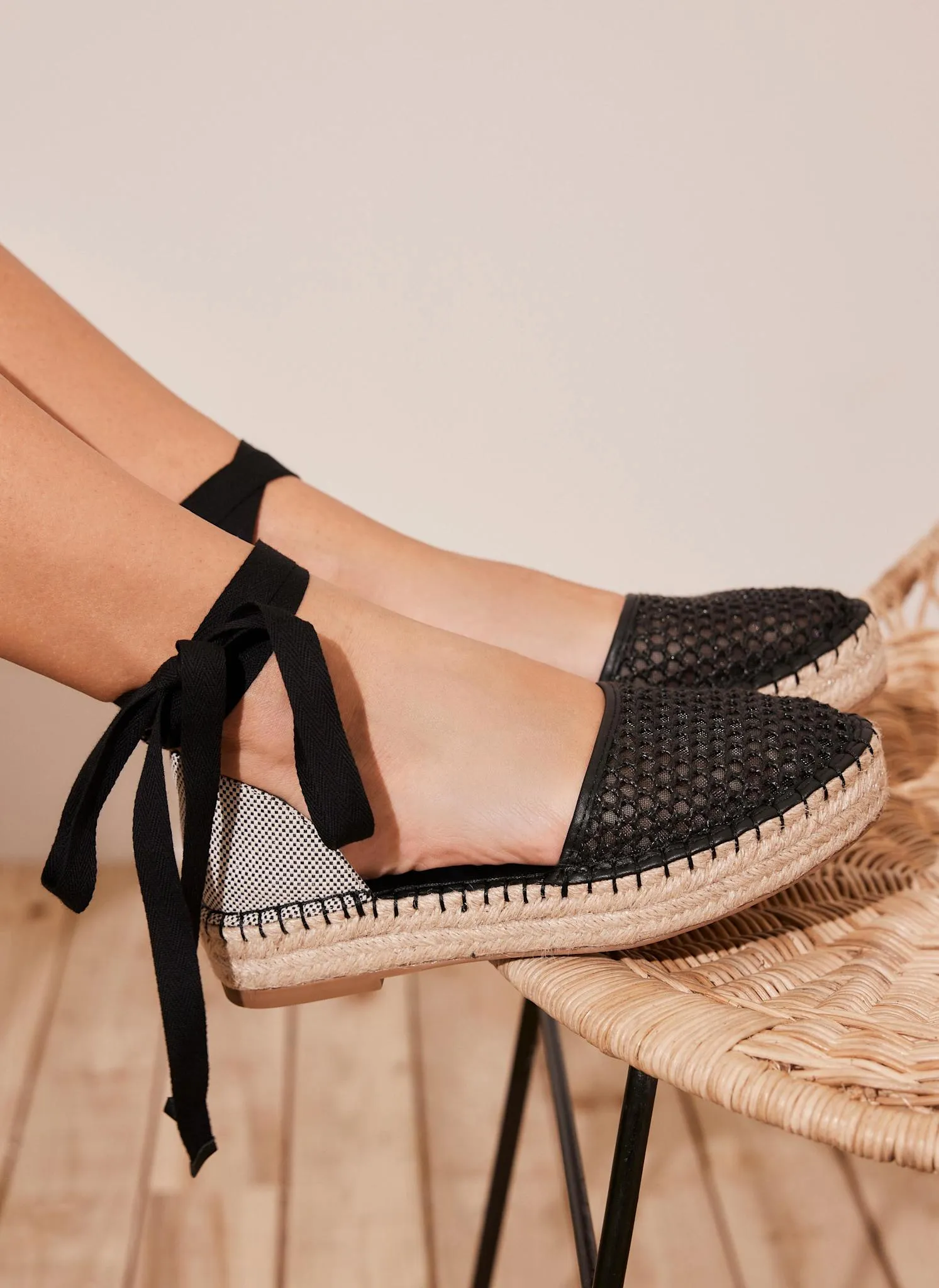 Hayley Black Mesh Flat Espadrilles