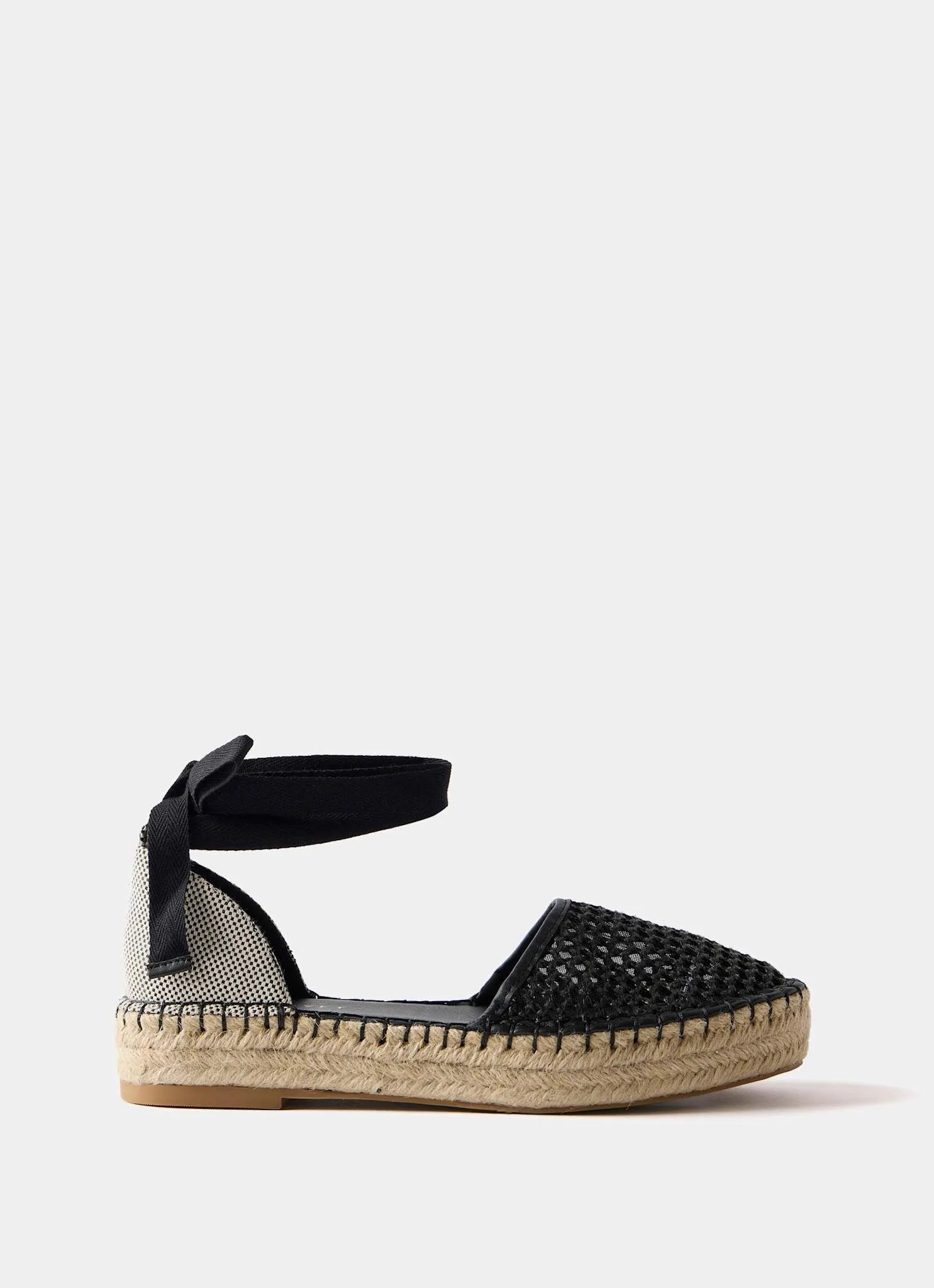 Hayley Black Mesh Flat Espadrilles