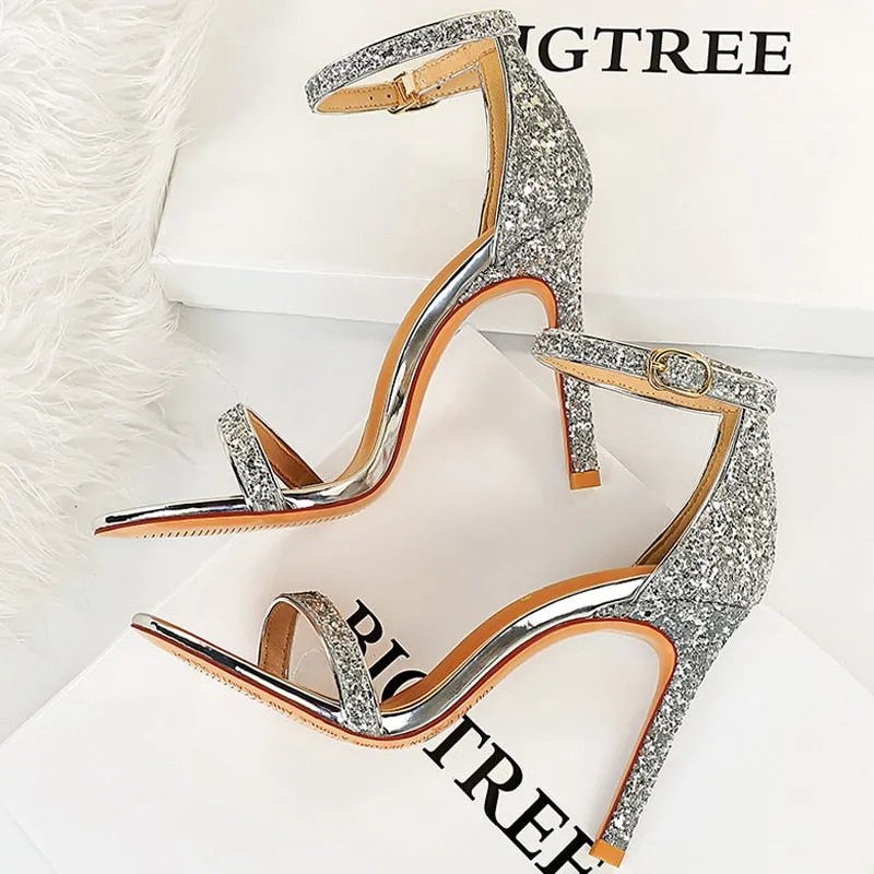 High Heels Women Pumps Sparkle Sequins Stiletto Heels 10 Cm Party Shoes