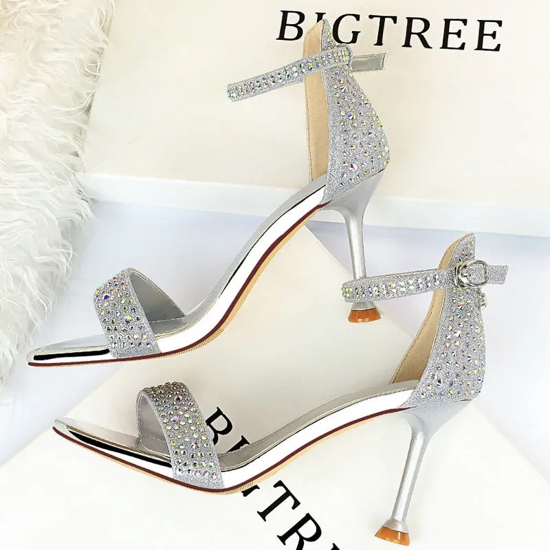 High Heels Women Pumps Sparkle Sequins Stiletto Heels 10 Cm Party Shoes