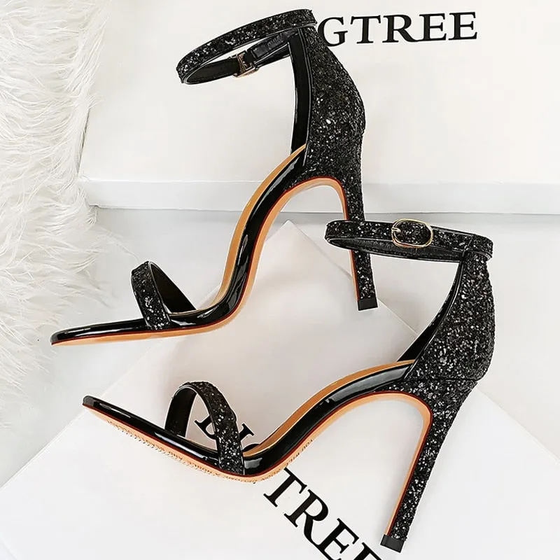 High Heels Women Pumps Sparkle Sequins Stiletto Heels 10 Cm Party Shoes