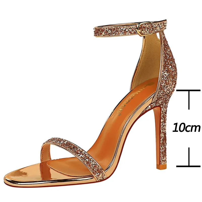 High Heels Women Pumps Sparkle Sequins Stiletto Heels 10 Cm Party Shoes