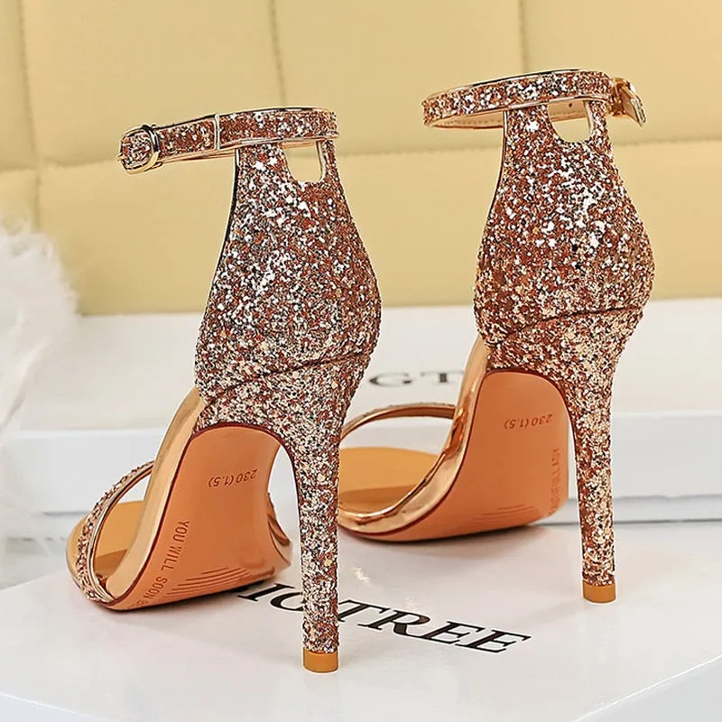 High Heels Women Pumps Sparkle Sequins Stiletto Heels 10 Cm Party Shoes