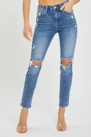 High Rise Knee Distressed Skinny Jeans