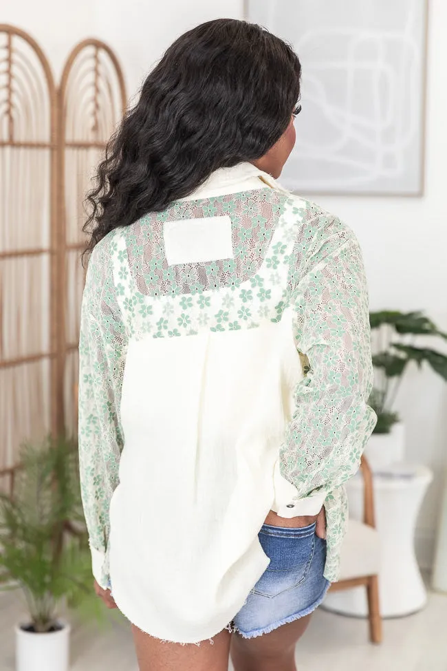 Hopeful Dreamer Sage Flower Applique Button Up FINAL SALE
