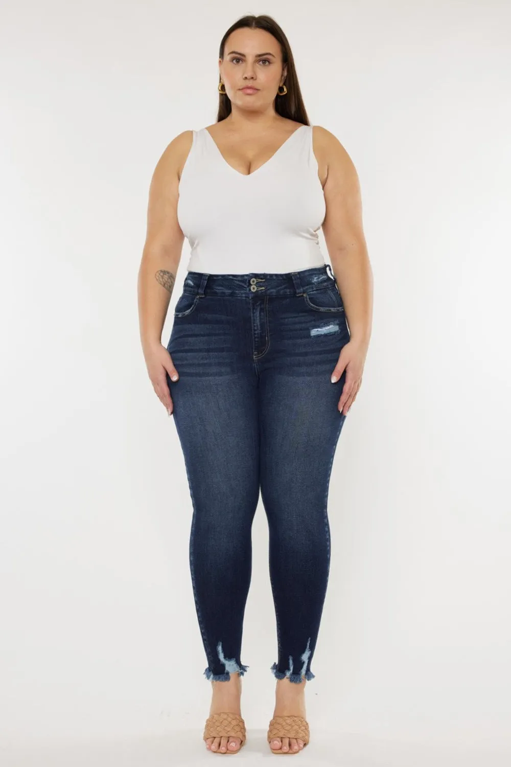 Kancan Full Size Raw Hem High Waist Jeans. Inseam 29"