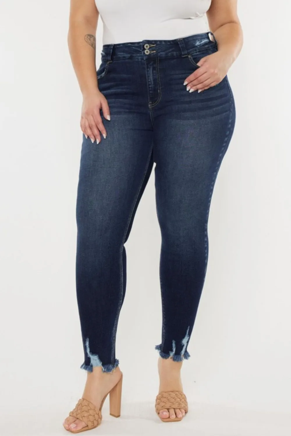 Kancan Full Size Raw Hem High Waist Jeans. Inseam 29"