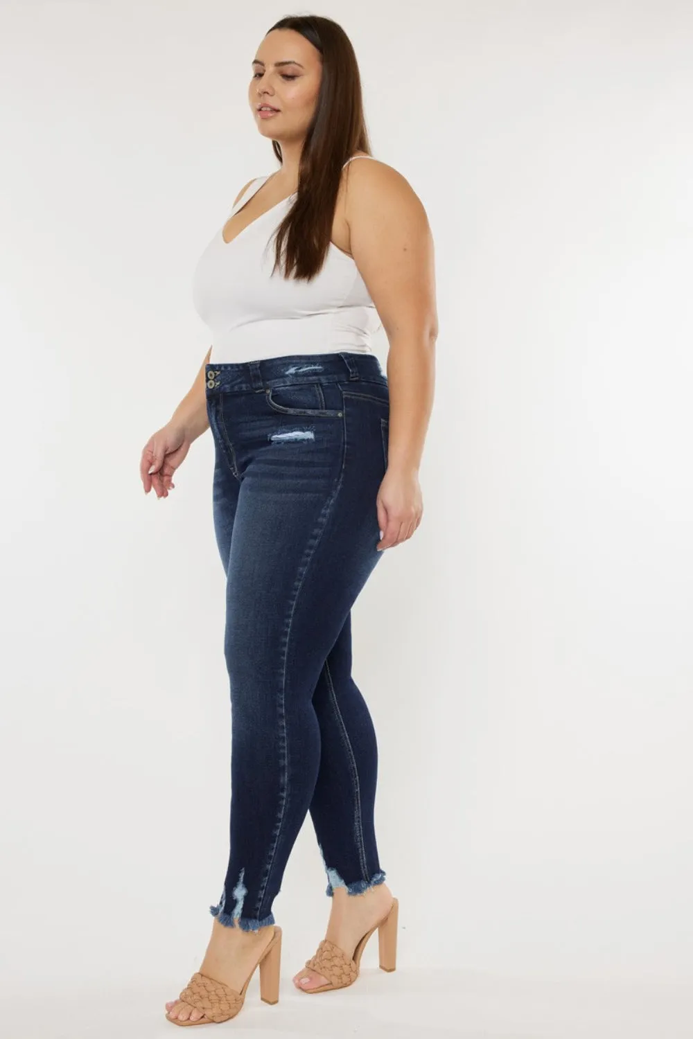 Kancan Full Size Raw Hem High Waist Jeans. Inseam 29"