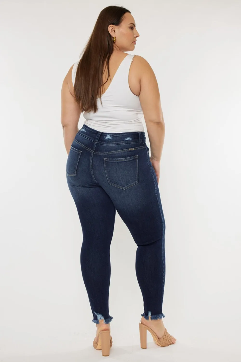 Kancan Full Size Raw Hem High Waist Jeans. Inseam 29"
