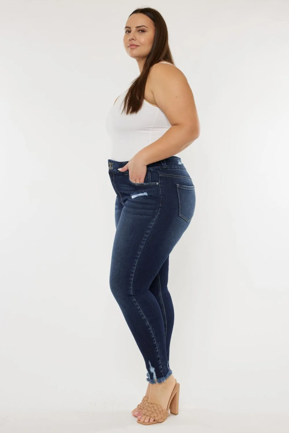 Kancan Full Size Raw Hem High Waist Jeans. Inseam 29"