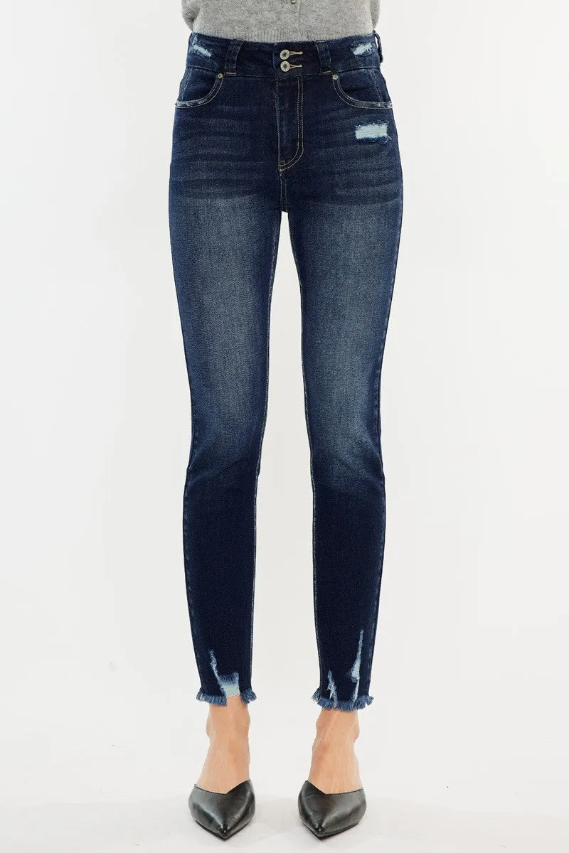 Kancan Full Size Raw Hem High Waist Jeans. Inseam 29"