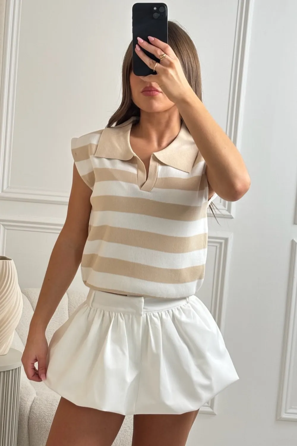 Kelly beige stripe sleeveless knit sweater