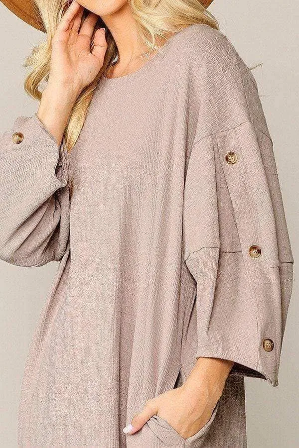 Khaki Balloon Sleeve Mini Dress