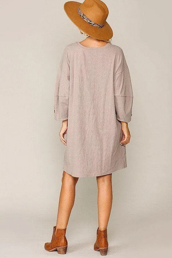 Khaki Balloon Sleeve Mini Dress