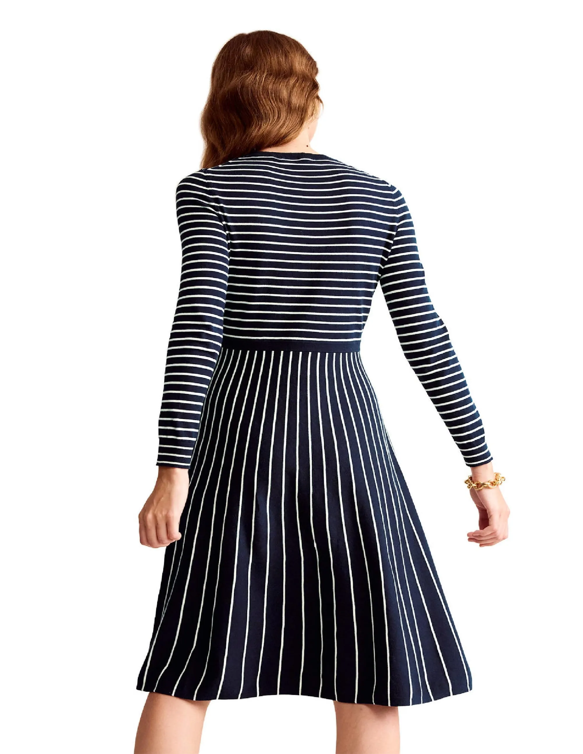Maria Knitted Midi Dress-Navy and Ivory