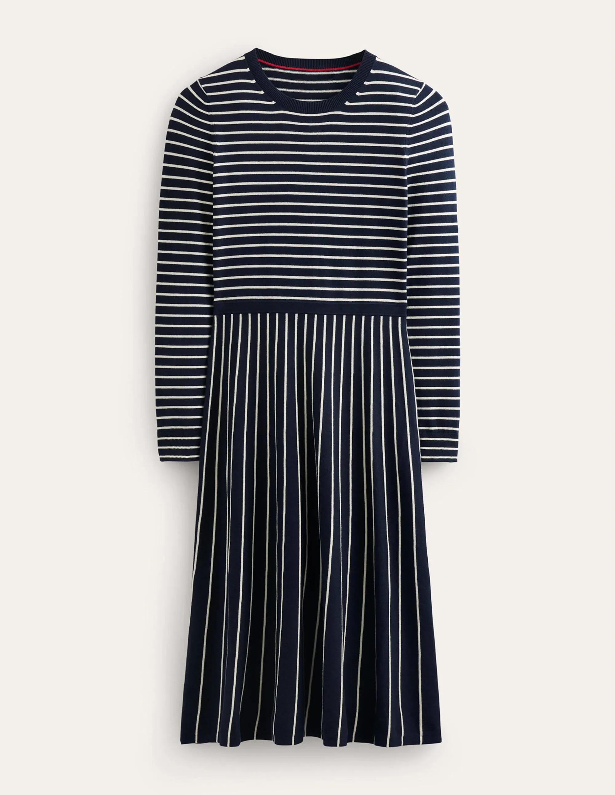 Maria Knitted Midi Dress-Navy and Ivory