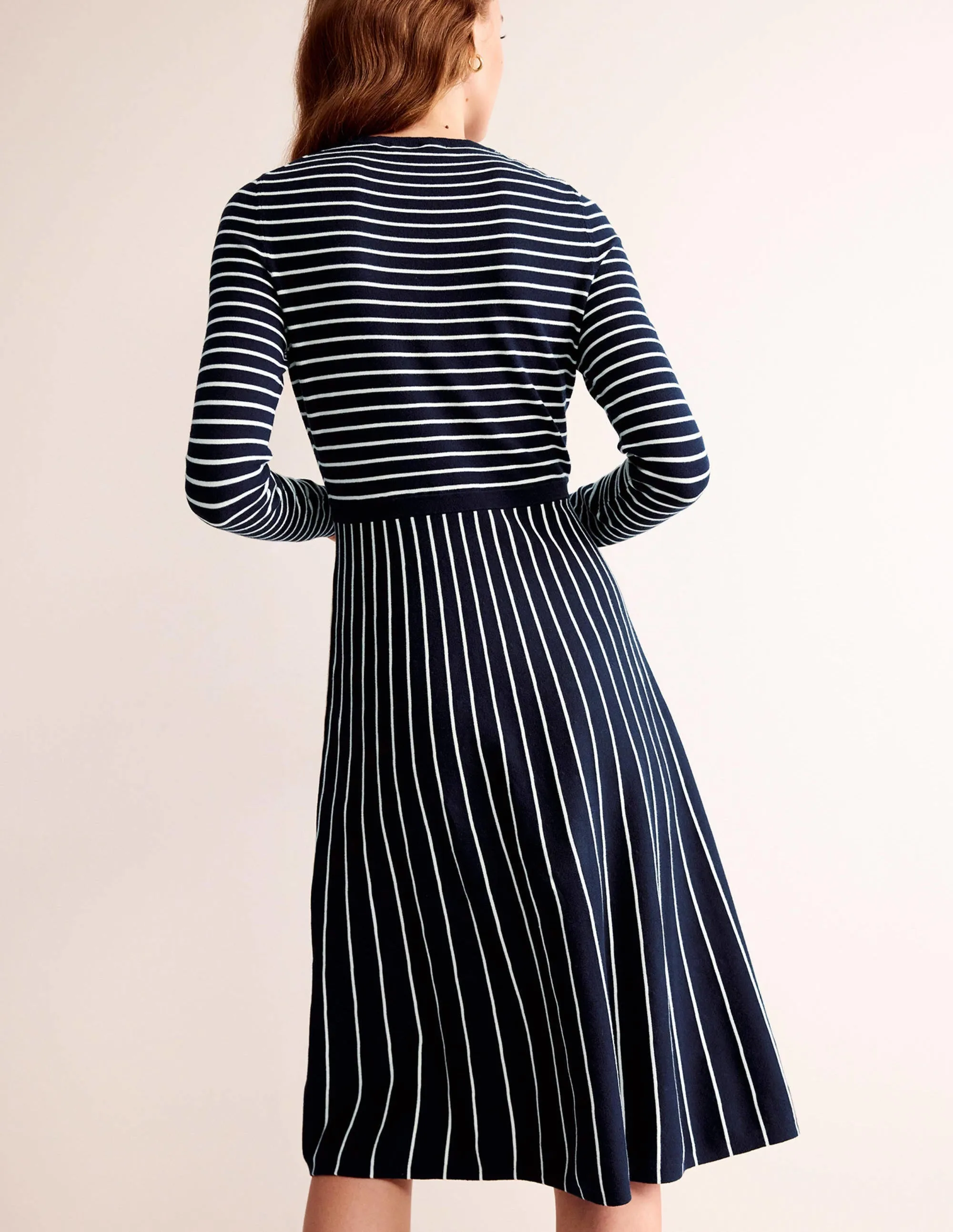 Maria Knitted Midi Dress-Navy and Ivory
