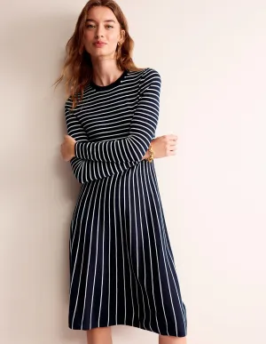 Maria Knitted Midi Dress-Navy and Ivory