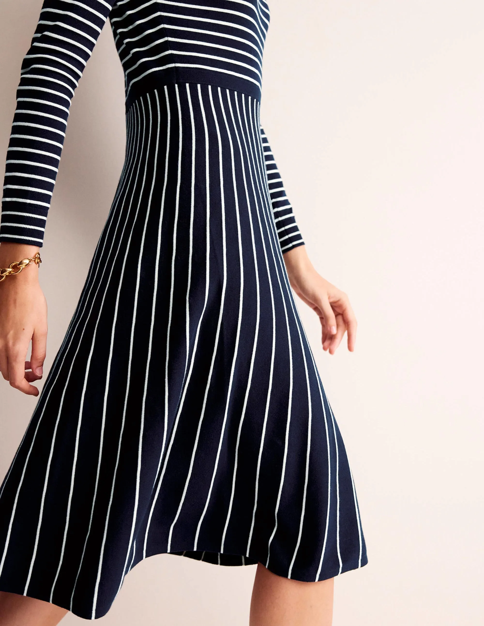 Maria Knitted Midi Dress-Navy and Ivory