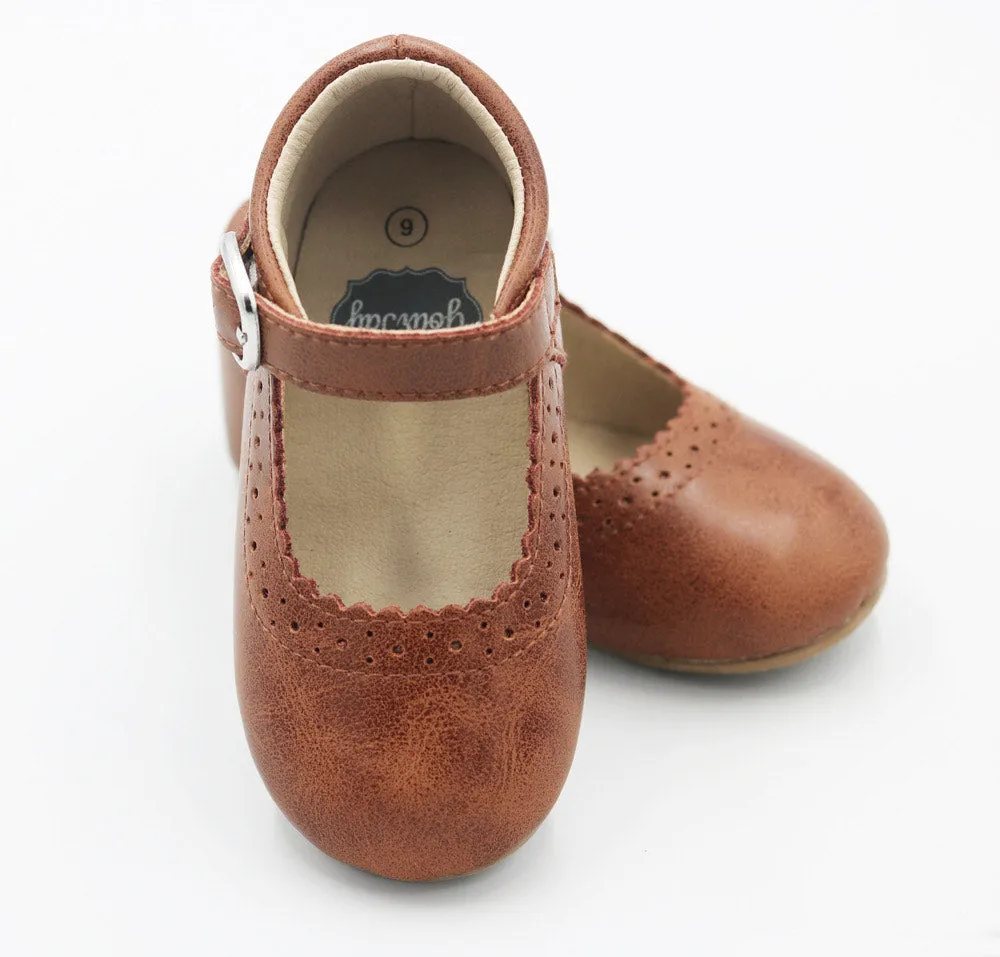 Mary-Jane Distressed Brown Leather