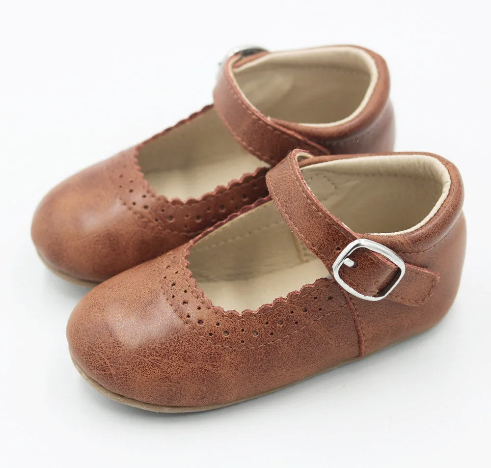 Mary-Jane Distressed Brown Leather