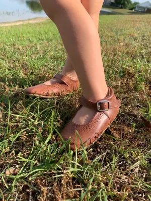 Mary-Jane Distressed Brown Leather
