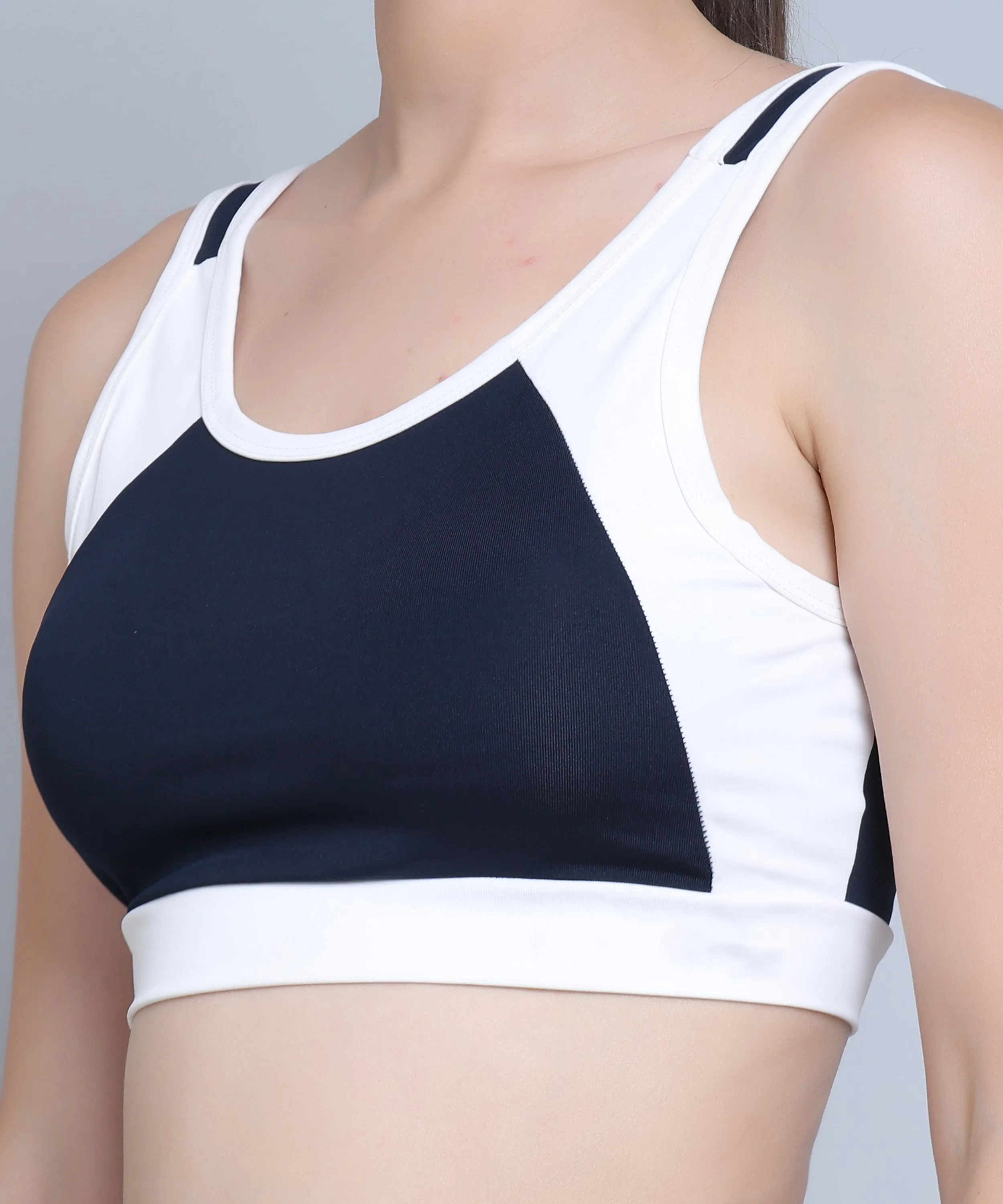 Megaska Women's Dry Fit Color Block Sports Bra for Gym, Yoga, and Everyday Wear - Versatile, Comfortable, and Stylish_NavyWhite